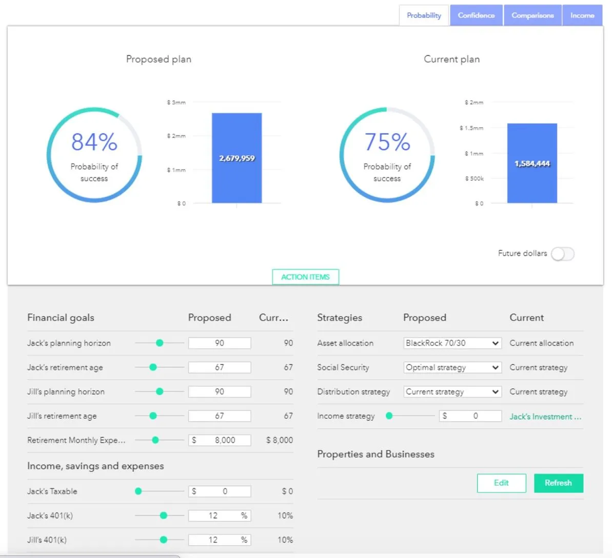 Belonging Wealth client portal dashboard showing progress toward goals